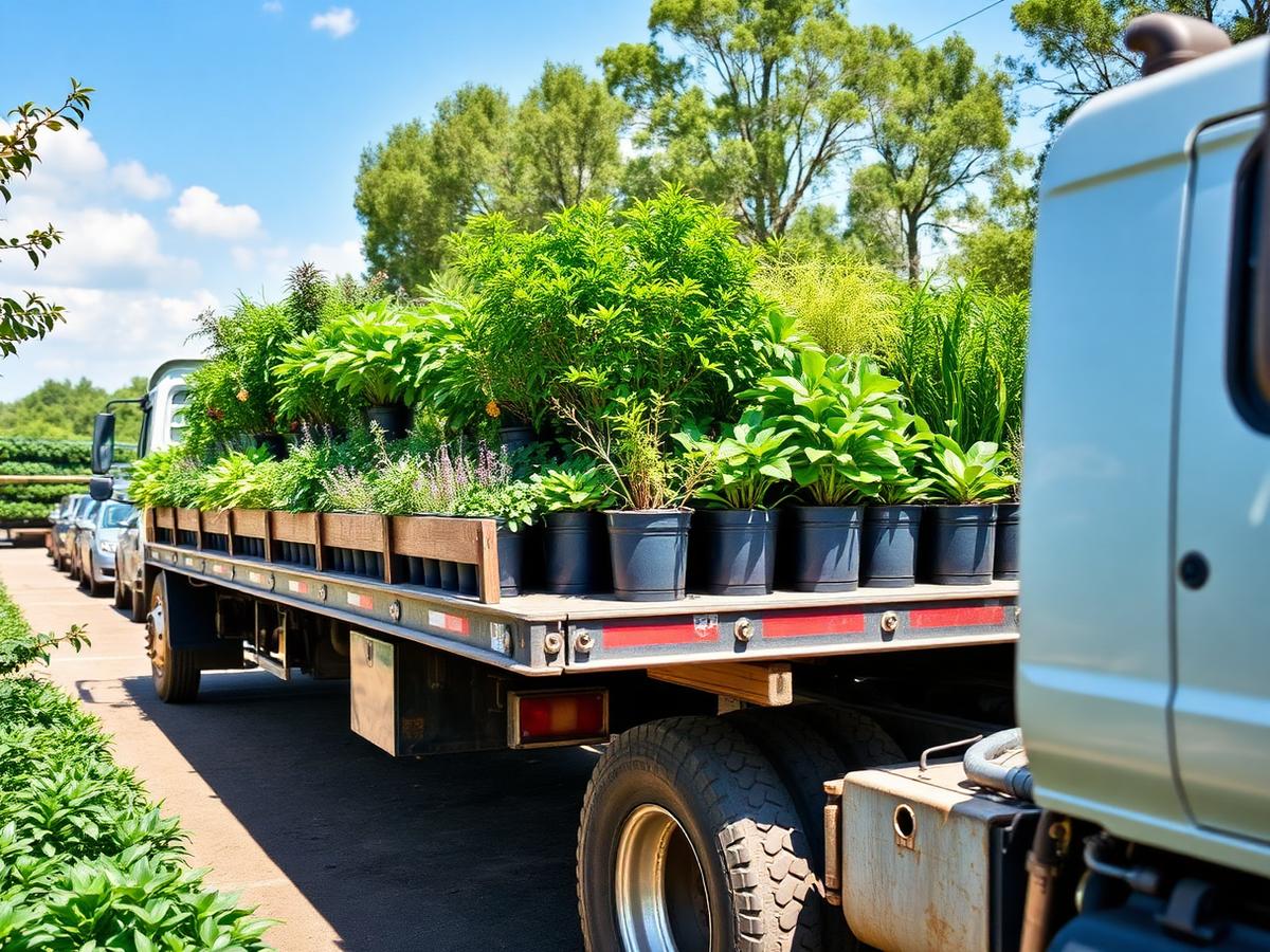 Nursery plants loaded onto a trailer for delivery to national retailers