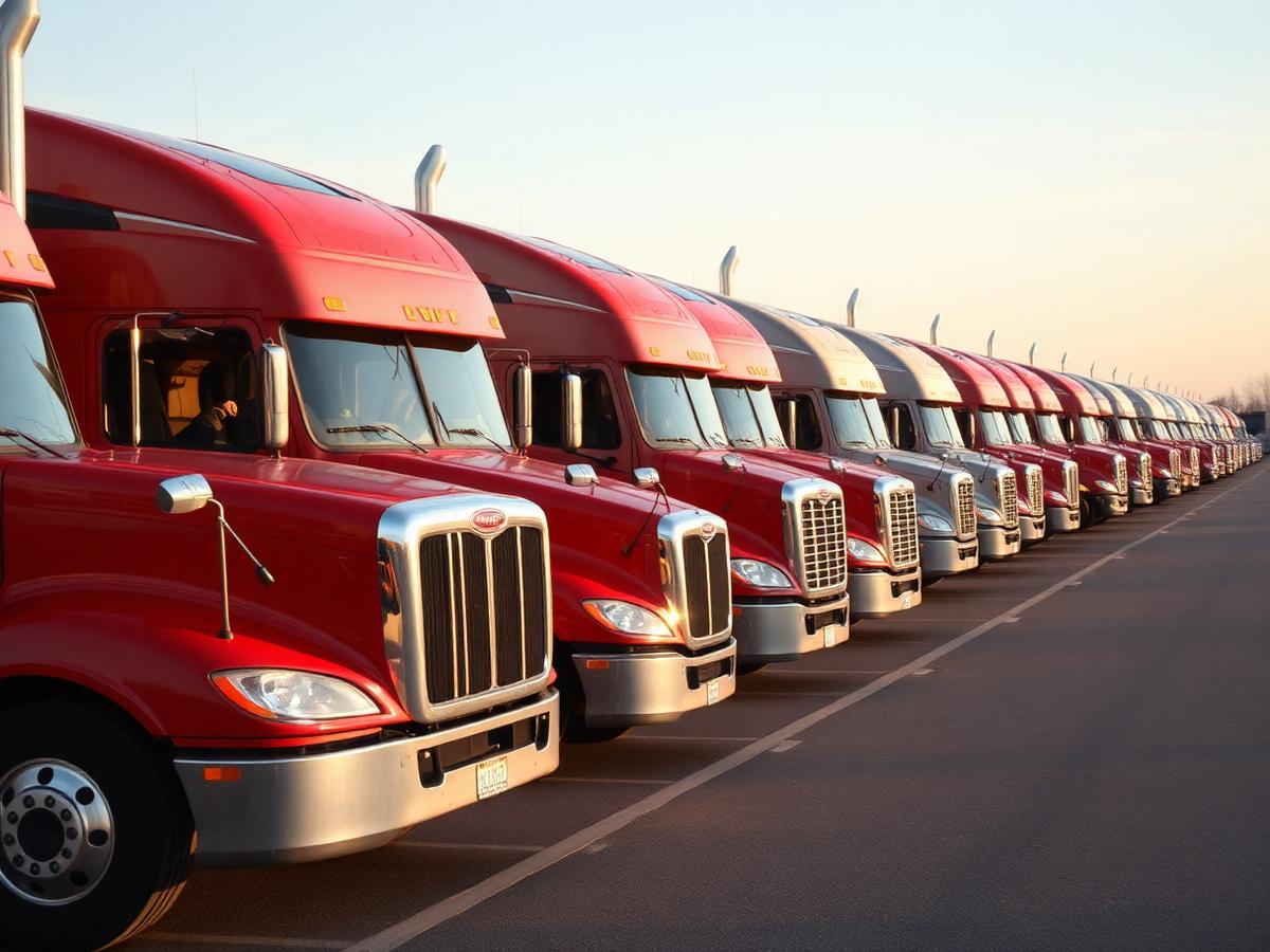 Row of carrier trucks parked at a yard during compliance review